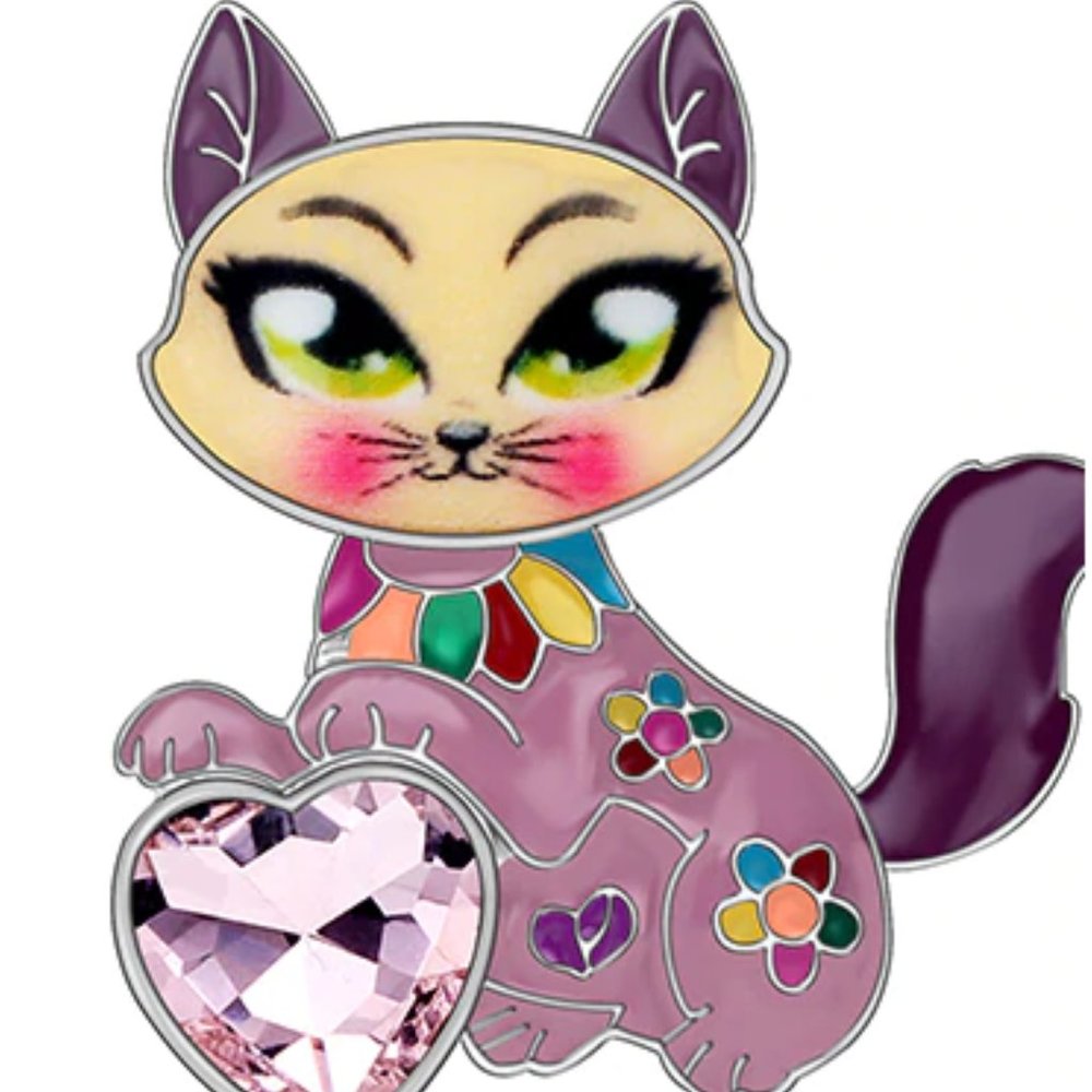 Adorable BONSNY Pink & Purple Enamel Cat Pin